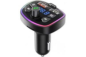 SYENGKKY Bluetooth FM Transmitter for Car, Bluetooth Car Adapter, Wireless FM Radio Transmitter, Dual USB Port and Type-C PD Car Charger, Support MP3 Player, Handsfree Calling, 7 Colors LED Backlit, U Disk