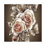 Whitelotous Retro Rose Flower 5D Diamond Painting Kit Partial Drill Rhinestone Embroidery Diamond Dotz Wall Picture Home Decor 14 x 14 Inch