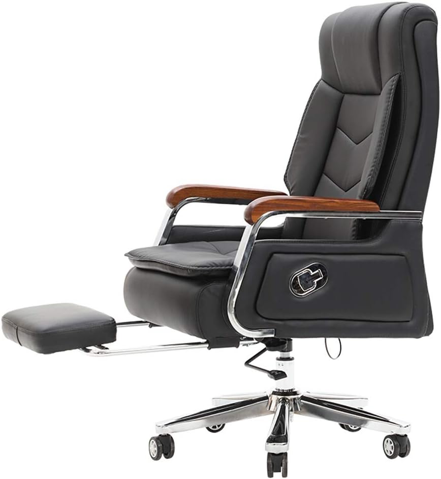 Ergonomic Office Chair Leather Executive Office Chair with Footrest Design Reclining Swivel Manager Chair Computer Desk Chair for Office Training Room (Color : Black, Size : 120x54x65cm)