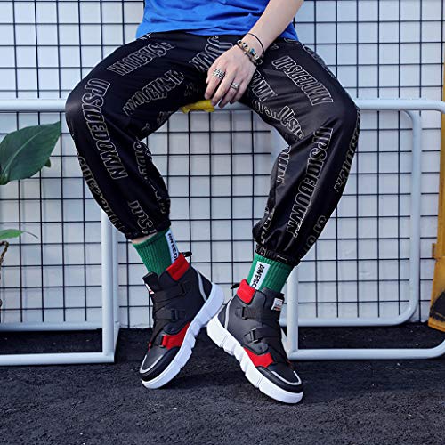 Respctful✿Men's Fashion High Top Leather Street Sneakers Sports Shoes Fashion Casual Tennis Shoes Red - Thumbnail 2