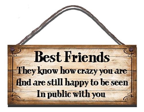 Gigglewick Gifts Funny Sign Shabby Chic Wooden Wall Plaque Crazy Best Friends They Know How Crazy You Are And Still Happy To Be Seen In Public With You