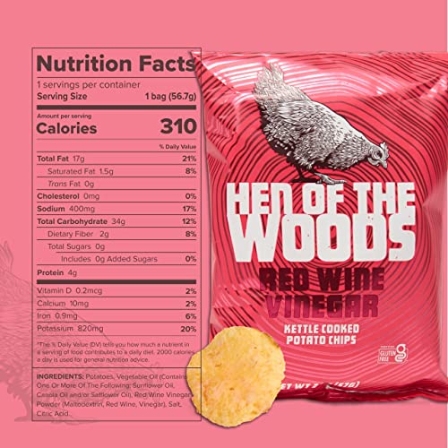 Hen of the Woods Kettle Cooked Potato Chips, Mixed Flavors Variety Pack, 2 Ounce Bag, 12Pack