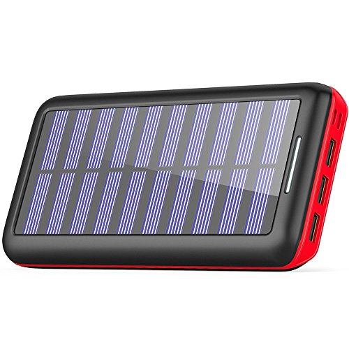 Solar Charger BERNET 24000mAh Ultra High Capacity Portable Solar Power Bank and 3 USB Port External Battery Pack Phone Charger For iPhone iPad Samsung HTC Cellphones And More (Red)