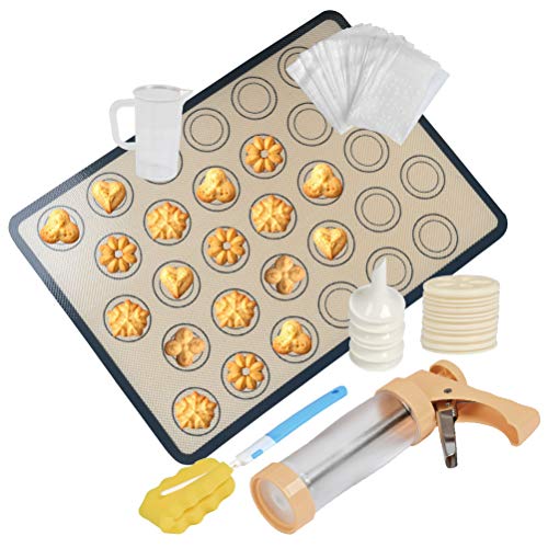 Cookie Press Gun Kit for Cookies Biscuit Churro Maker, Cookie Press with Macaroon Baking Mat Sheet, 6 Icing Tips, 16 Cookie Moulds, 200 Self-Adhesive Cookie Bags, Measuring Cup, Cleaning Brush - Thumbnail 7