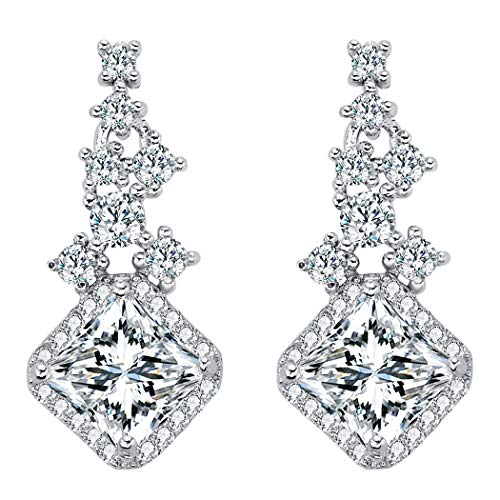 EleQueen 925 Sterling Silver Full Cubic Zirconia Art Deco Victorian Style Bridal Dangle Earrings Clear