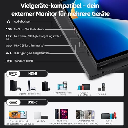 Intehill 16 Inch 2.5K 120Hz Portable Monitor Touch Screen, 16:10 Gold Ratio, 100% sRGB & HDR, Built-in Stand & VESA Compatible, 2X USB-C & HDMI, for Work/Games/Travel - T16KB (Black)