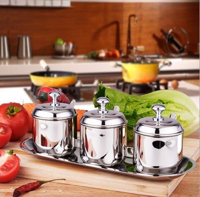 Artmice-Sugar Bowl,Artmice Stainless Steel Sugar Bowl with Lid and Sugar Spoon for Home, Cylinder Shape, 8.44 Ounces(250 Milliliter) (Set of 3(With Stand))