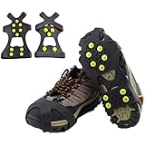 Ice Cleats, HoFire Ice Grips Traction Cleats Grippers Non-slip Over Shoe/Boot Rubber Spikes Crampons Anti Easy Slip 10 Steel Studs Crampons Slip-on Stretch Footwear (10-Studs-Black, S)
