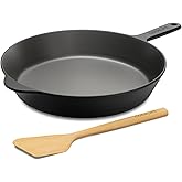 COOKLIFE 12 Inch Smooth Cast Iron Skillet with Wooden Spatula - Dishwasher & Oven Safe Pre-Seasoned Cast Iron Pan - Cast Iron