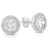 Sterling Silver Round Cubic Zirconia Halo Stud Earrings
