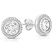 Sterling Silver Round Cubic Zirconia Halo Stud Earrings