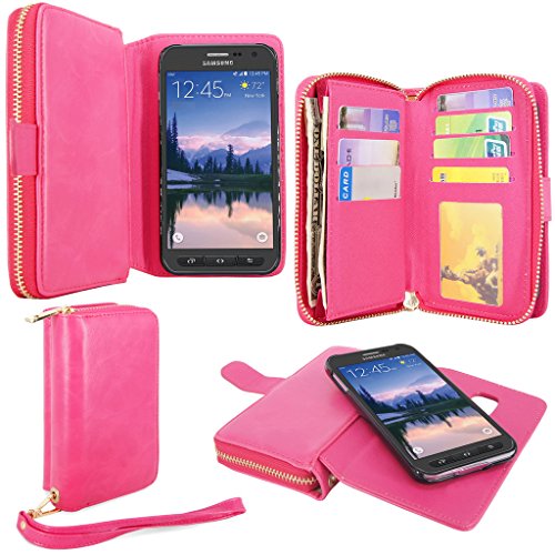 S6 Active Case, Galaxy S6 Active Case, Cellularvilla wallet bag Case, PU Leather Flip [Card Slots] Case, [Zipper Wallet] [Magnetic Detachable] Back Cover For Samsung Galaxy S6 Active G890 (Pink)