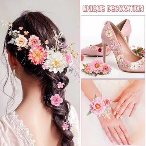 ROLLWAY Pack of 60 Artificial Flowers for Crafts Pink White 18 Types Small Artificial Flowers for Crafts Flower Heads 2 - 8 cm, Mini Artificial Flowers Decorative Flower Heads Fake Flower Decoration for DIY Wedding Cake Decoration