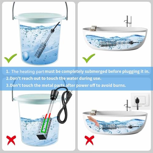 2000W Immersion Water Heater - Constant Temperature Electric Submersible Model with Stainless Steel Guard Cover and Built-in Digital LCD Thermometer