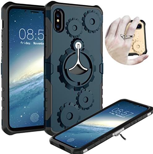 iPhone X Case Built-in Kickstand Ring Holder, Heavy Duty Dual Layer Case [Military Grade Drop Tested] Full body Protection Shock Absorb Bumper Corner for iPhone X 2017 Release(Deep-Blue)