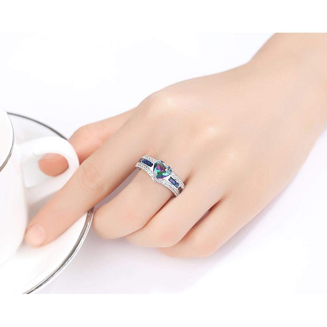 GuGio Silver Plated Love Heart Cut Rhinestone Wedding Engagement Ring Size 6-9