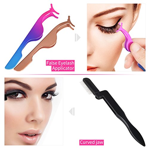 SENXILLER Eyelash Comb Eyelash Tweezers Metal Teeth and Folding, False Eyelash Applicator Tool Extension Tweezers Remover Clip Tweezers Nipper