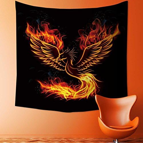 CHAORANHOME Custom Tapestry Wall Tapestry Wall Hanging Tapestries Fire burning Phoenix Bird with black background Vector of Tapestry Wall Blanket Wall Decor Wall Art Home Decor 82.7 x L59.1 inches