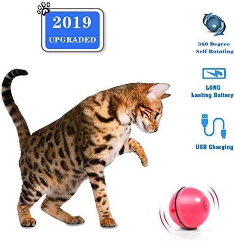 CHERRYLIFE Smart Interactive Cat Toy - Newest Version 360 Degree Self Rotating Ball, Stimulate Hunting Instinct for Your Kitty, Build-in Spinning Led Light,USB Rechargeable Pet Toy