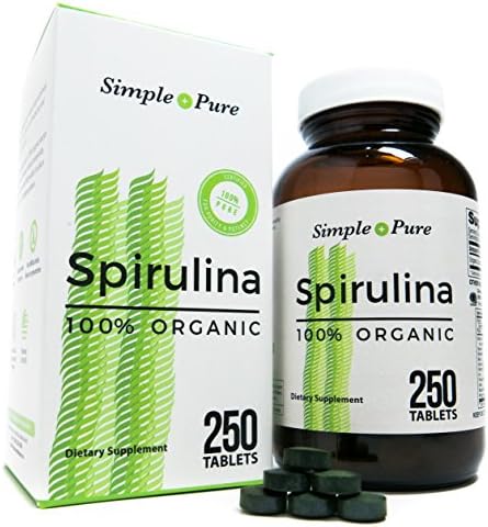 Simple + Pure Organic SPIRULINA tablets ⁞ 250 pills of 500mg ⁞ Whole Food Multivitamin from blue green algae ⁞ Natural and nutrient dense Superfood ⁞ Great source of iron