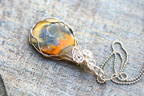 Bumble Bee Jasper Wire Wrapped Cabochon Necklace, 18 Inches