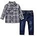 Ferenyi US Kids Clothing Boys Casual Short Sleeved Plaid Shirt and Denim Jeans Sets (4-5 years, Black)