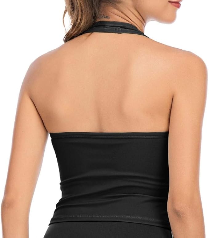 Women Halter Backless Sports Bra Padded Crop Top Seamless Workout Running Shirts Tank Tops at 
