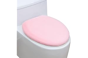 LANSEYIXIU Comfortable Soft Plush Toilet Lid Cover for Bathroom, Machine Washable Toilet Seat Covers, Fits Most Round Elongated and Oblong Lids, Easy Installation& Cleaning (Pink)