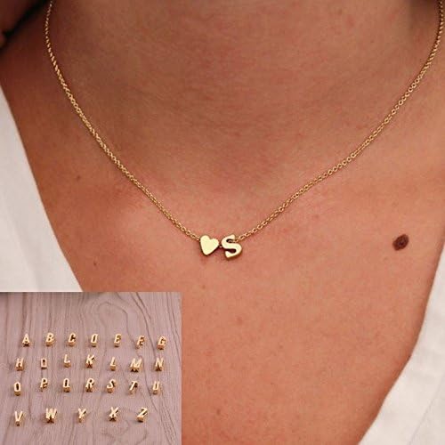 Saengthong 26 Letters Women Tiny Love Heart Collier Choker Necklace Pendant Lovers Gifts (F)