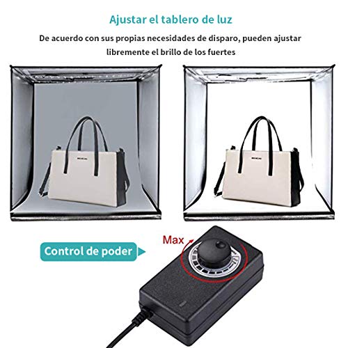 Juego de Estudio Fotográfico Portátil 60x60x60cm, Caja de Luz con Asa y Luz Regulable de 120 LED para Fotografía con 6 Fondos de Colores - Alta Calidad con Certificado (Set Estudio Fotográfico)