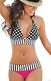 Niveltm Sexy Boho 2pcs Set Polka Dots Striped Halterneck Swimwear