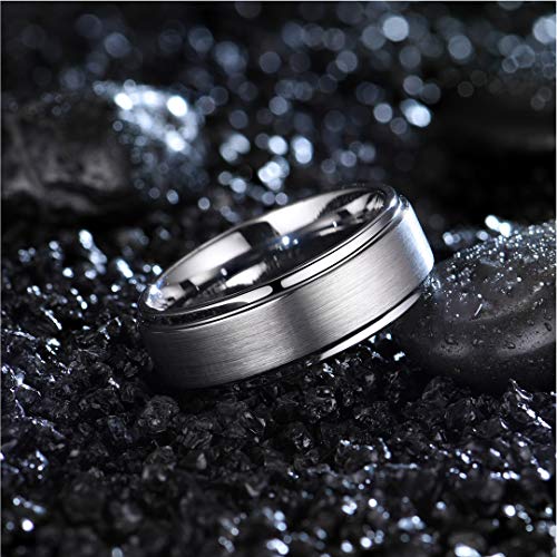 Zoesky 8mm Tungsten Carbide Ring for Men High Polish Matte Finish Wedding Band Comfort Fit Silver