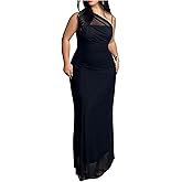 Floerns Women's Plus Size Graduation Dress One Shoulder Mesh Sleeveless Prom Maxi Dresses