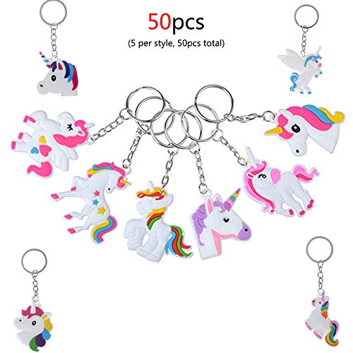 50 Pack Rainbow Unicorn Keychains Key Ring Decoration Birthday Party Favor Supplies