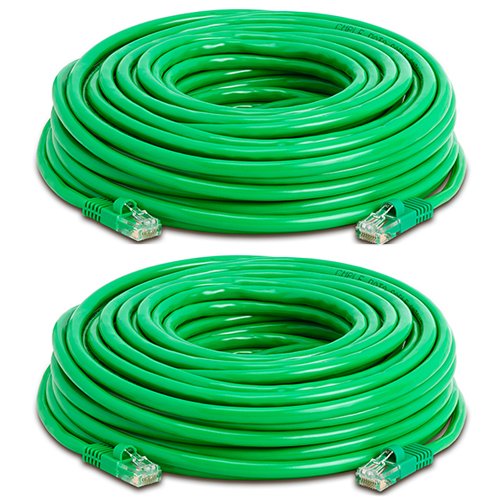 Cat5e Ethernet Cable â€“ 50 ft Green - Gold Plated Contacts Male to Male Patch Cord (2 Pack)