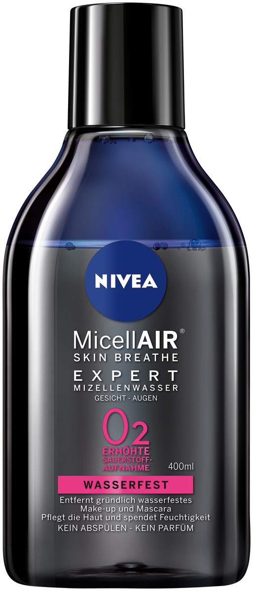 Nivea Micellair Skin Breathe Expert Mizellenwasser Waterproof in 2's Pack (2 x 400 ML), Micellar Cleansing Water for Waterproof Make-Up - Sauerstoff-Aufnahme the Skin through Make-Up Remover