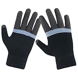 LETHMIK Mens Mix Knit Gloves Winter Touch Screen Texting Magic Glove with Warm Wool Lining Black & Grey