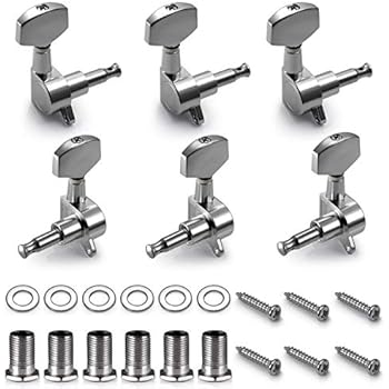 TIMESETL 6 Pieces Guitar Machine Heads Knobs Guitar String Tuning Pegs Machine Head Tuners for Electric or Acoustic Guitar (3 Left + 3 Right)