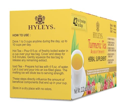 HYLEYS TURMERIC WITH GREEN TEA ASSORTED FLAVORS – ANTIOXIDANT-RICH HERBAL TEA VARIETY PACK – 42 TEA BAGS