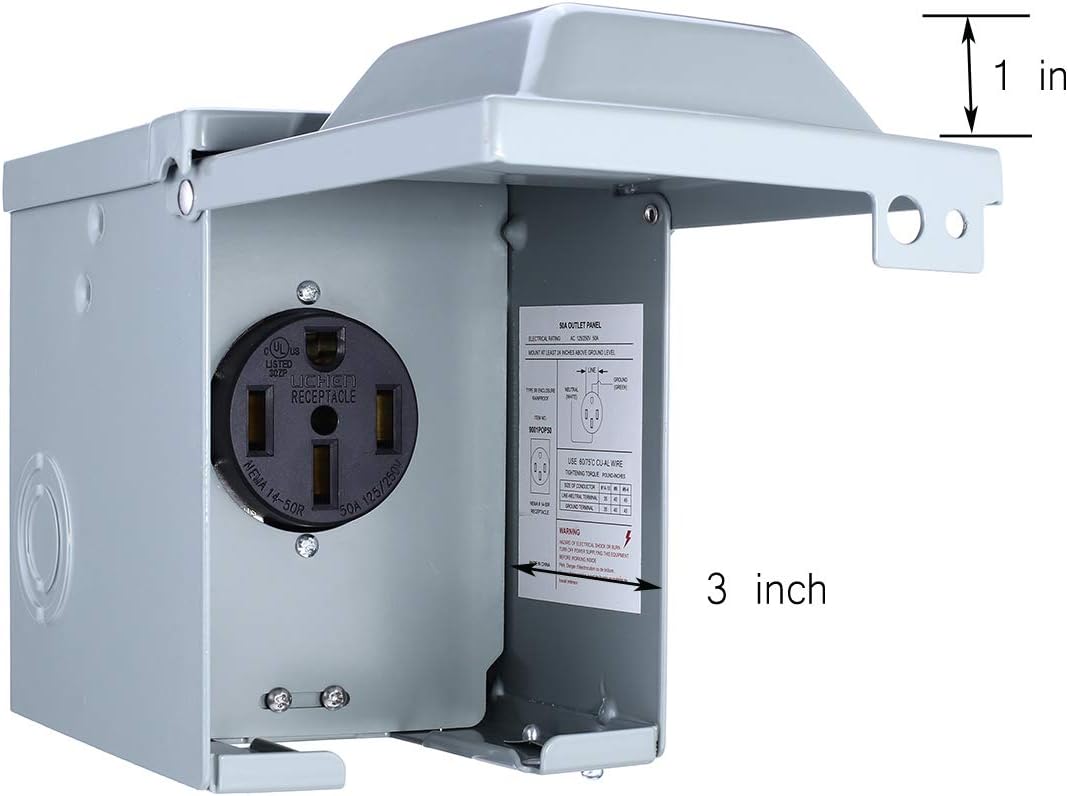 Miady 50 Amp 125/250 Volt RV Power Outlet Box, Enclosed Lockable Weatherproof Outdoor Electrical NEMA 14-50R Receptacle Panel, For RV Camper Travel Trailer Motorhome Electric Car Generator. - - 