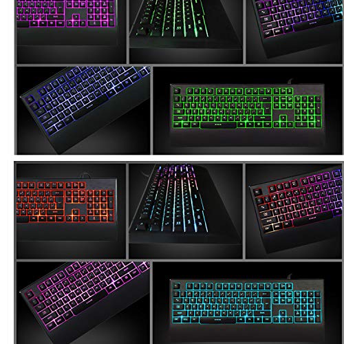 Gaming Keyboard and Mouse Combo,104 Keys Rainbow Gaming Keyboard Mechanical Feeling,USB Wired Ergonomic Wrist Rest Keyboard for Windows PC Gamer Desktop Computer