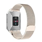bayite for Fitbit Ionic Bands, Stainless Steel Milanese Loop Metal Replacement Strap with Unique Magnet Lock Accessories for Fitbit Ionic Small Champagne Gold