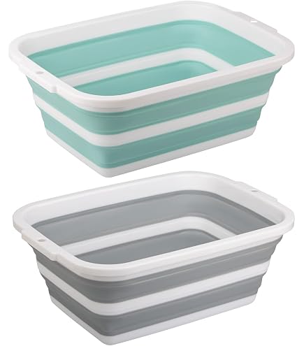 SAMMART 10L Collapsible Dish Tub - Set Of 2 Foldable Plastic Wash Basins, White/Grey, Space Saving Storage - View #13