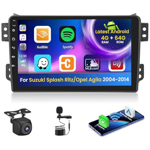Inefala 4+64G Car Radio for Suzuki Splash Ritz/Opel Agila 2004-2014 Android 15 with Wireless CarPlay Android Car, 9 Inch Screen for Car Surplus Bluetooth WIFI GPS FM/RDS 32EQ SWC Rear Camera