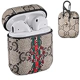 Sunnee Airpods 1&2 Case,Luxury Leather Shockproof Airpod 2 Cover Carabiner,Wireless Headphone Designer Fashion Fun Cool Keychain Design Skin Protective Cases Ring for Girls Man Woman Air pods (Snake)