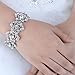 EVER FAITH Bridal Silver-Tone Floral Leaf Elastic Bracelet Clear Austrian Crystal