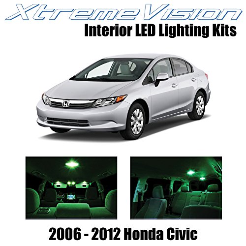 XtremeVision Honda Civic 2006-2012 (10 Pieces) Green Premium Interior LED Kit Package + Installation Tool