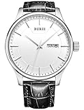 BUREI Mens Business Casual Quartz Wrist Watches Day and Date Calender with Black leather Strap