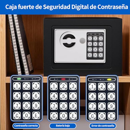 Caja fuerte,Caja Fuerte Pequeña Electrónica de Seguridad Digital,Caja De Seguridad,23cm X 17cm X 17cm,Acero Reforzado,Incluye 2 llaves y Baterias,Caja De Seguridad,Dormitorio,Oficina (23 * 17 * 17cm)