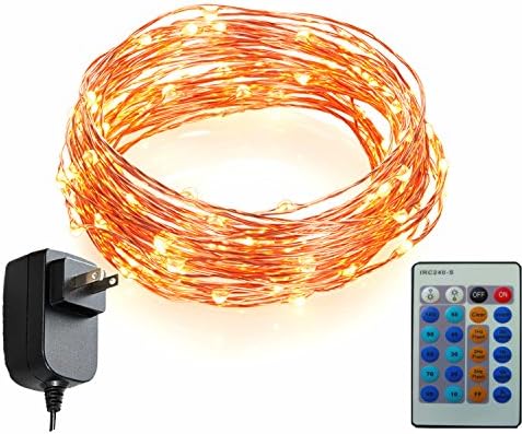 LED String Lights 33 ft 100 with plug in adapter Dimmable with Remote Control Waterproof Decorative lights for Halloween Christmas Bedroom Home Decor Patio Yard Parties Wedding Copper Wire Warm White